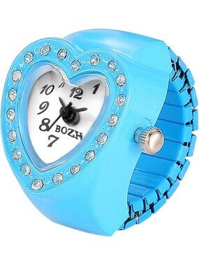 Unisex Blue Analog Quartz Easy Read Adjustable Modern Heart Finger Ring Watch